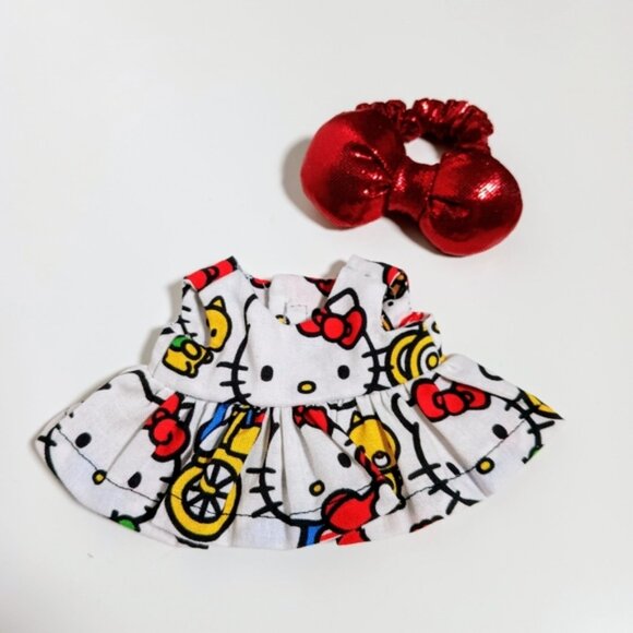 Hello Kitty Print Dress and Metallic Bow Labubu Outfit Set - Picture 4 of 5
